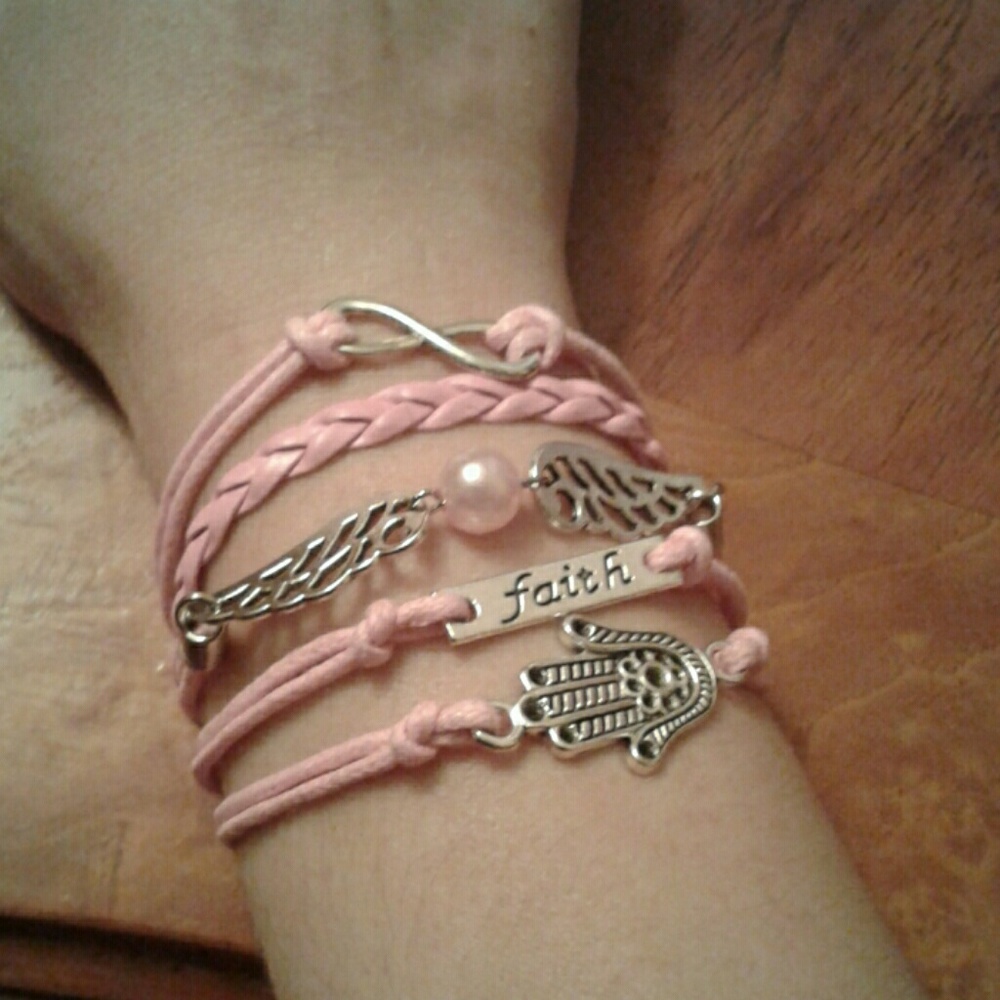 Pink HAMSA Hand Angel WingsInfinity Wrap Bracelet